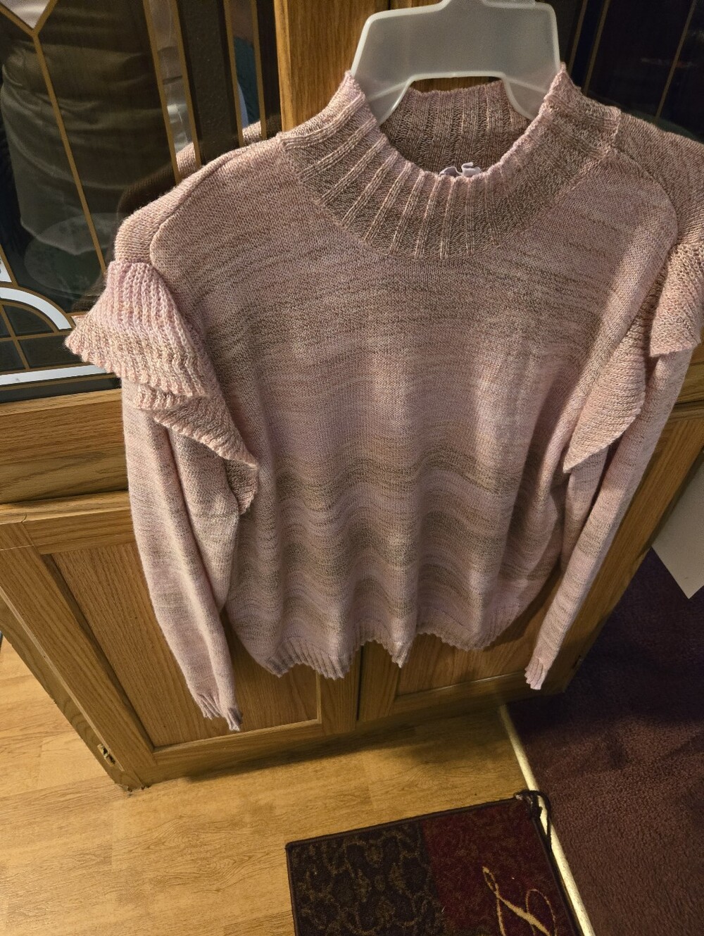 Candance Cameron Women's Pink Ruffle-Shoulder Pullover Sweater